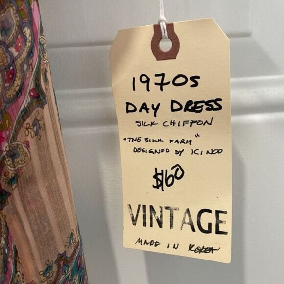 The Silk Farm Icinoo Vintage 100% Silk Dress Womens 10 Purple Paisley Sheer 70s - Picture 4 of 16